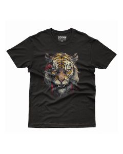 Camiseta Masculina em Algodão Estampa Tigre Preta Básica