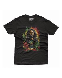 Camiseta Masculina em Algodão Estampa Reggae Preta Básica