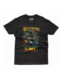 Camiseta Masculina em Algodão Estampa Rastafari One Love Preta Básica Tamanho Gg