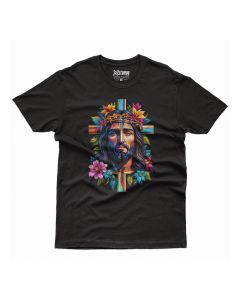 Camiseta Masculina em Algodão Estampa Jesus Preta Básica