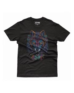 Camiseta Masculina em Algodão Estampa Lobo Preta Básica