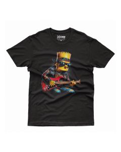 Camiseta Masculina em Algodão Estampa Bart Simpson Preta Básica