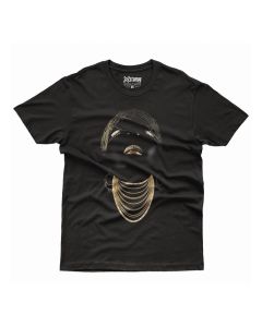 Camiseta Masculina em Algodão Estampa Mulher Negra em Ouro Preta Básica Tamanho Gg