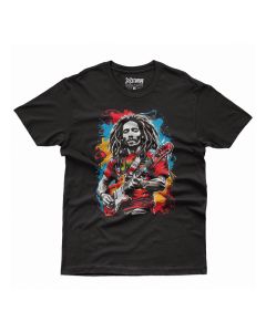 Camiseta Masculina em Algodão Estampa Bob Marley Preta Básica