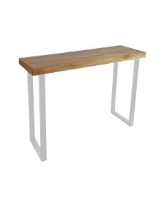 Mesa de Apoio Industrial 150cm em Madeira Maciça Angelin Base Ferro Branco