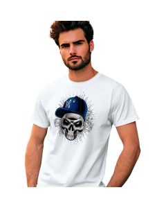 Camiseta Branca Caveira Boné P