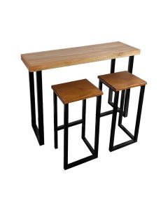 Conjunto Bistrô Premium Mesa de Apoio 120cm com 2 Banquetas Industriais Base em Ferro Preto