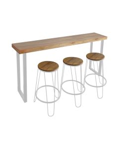 Conjunto Guatemala Mesa Aparador 150cm com 3 Banquetas Industriais Base em Ferro Branco