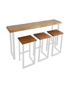 Conjunto Bistrô Premium Mesa de Apoio 150cm com 3 Banquetas Industriais Base em Ferro Branco