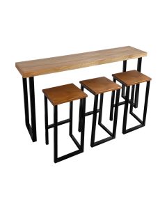 Conjunto Bistrô Premium Mesa de Apoio 150cm com 3 Banquetas Industriais Base em Ferro Preto