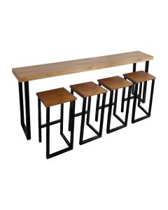 Conjunto Bistrô Premium Mesa 220cm de Apoio com 4 Banquetas Industriais Base em Ferro Preto