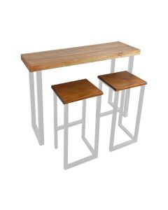 Conjunto Bistrô Premium Mesa de Apoio 120cm com 2 Banquetas Industriais Base em Ferro Branco