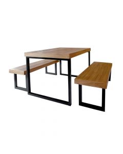 Conjunto Mesa Industrial Bernardo 1,50m Ferragem Preta Com 2 Bancos Industrial Bernardo