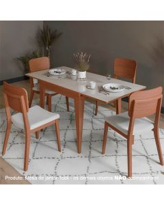 Mesa de Jantar Tock 80cm Extensível 1,60m em Madeira Maciça Imbuia Tampo Vidro Off White