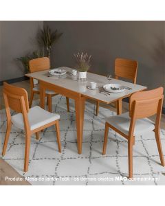 Mesa de Jantar Tock 80cm Extensível 1,60m em Madeira Maciça Mel Tampo Vidro Off White