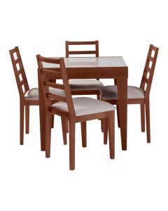 Conjunto de Jantar Mesa Tock 80cm com 4 Cadeiras Aline Linho Bege - Imbuia